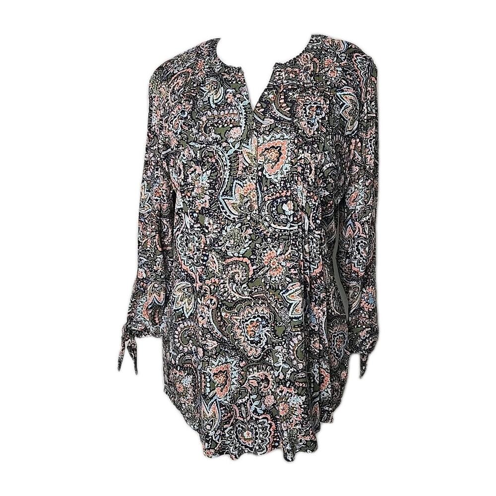 Westport Floral Pintuck Rayon 3/4 Sleeve Top Medium M NWT $36.95‎